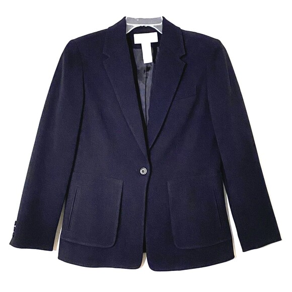 Liz Claiborne Blazer Women 6 Petite Dark Navy Blue One Button Lined Faux Pockets - Picture 1 of 14